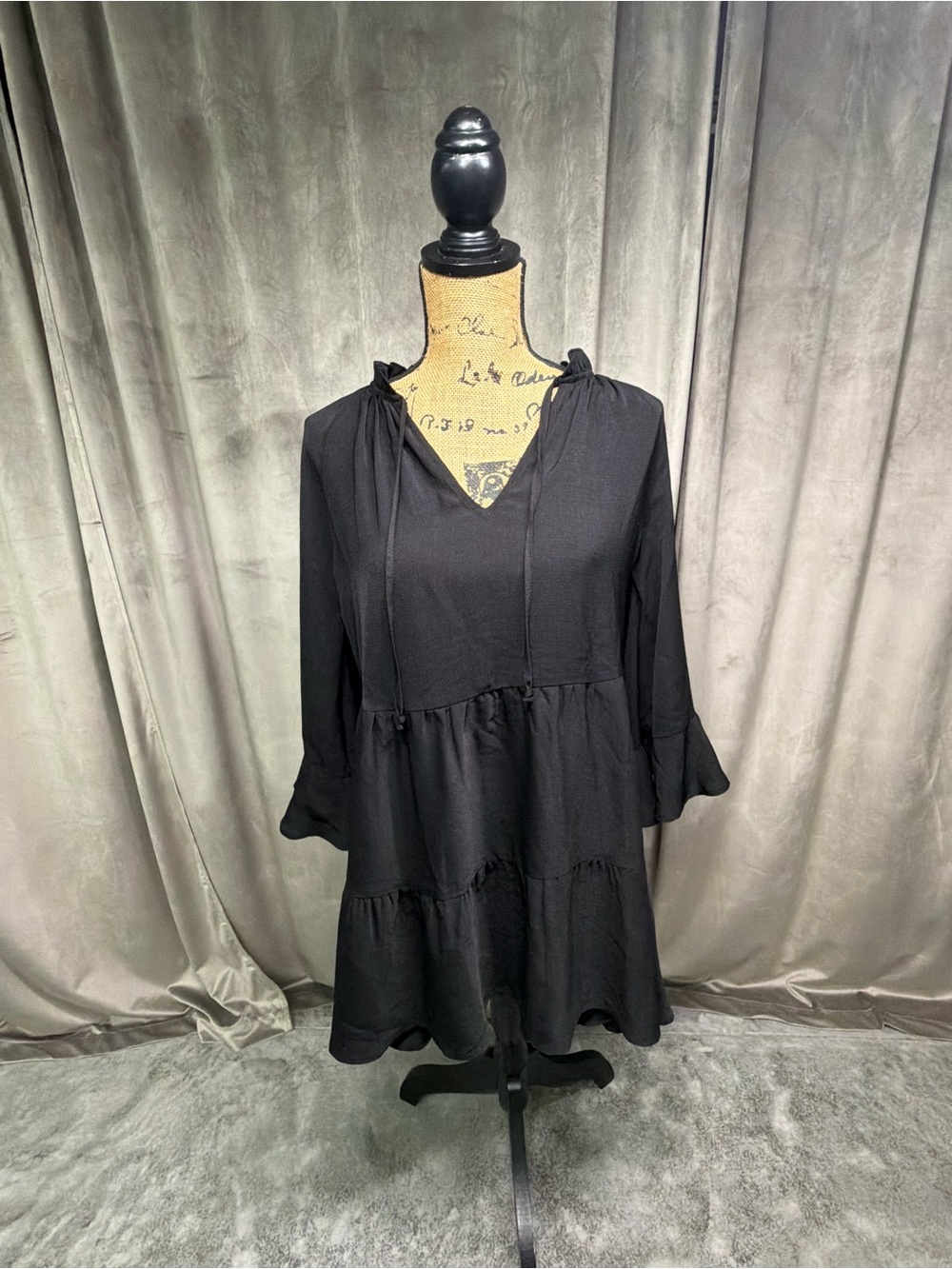 Show Me Your MuMu Black Ruffle Tiered Tunic with V-Neck Ties
